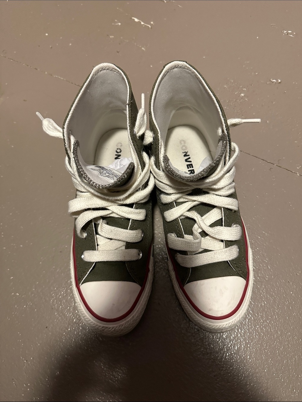Converse Olive Green High-Top Sneakers with White Laces - Picture 2 of 5
